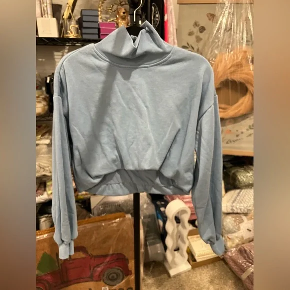 Anthropologie Pilcro Funnel-Neck Bubble-Hem Pullover, BLUE, XS NWOT - Picture 6 of 7